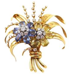 Retro Sapphire Diamond Flower Pin Pendant