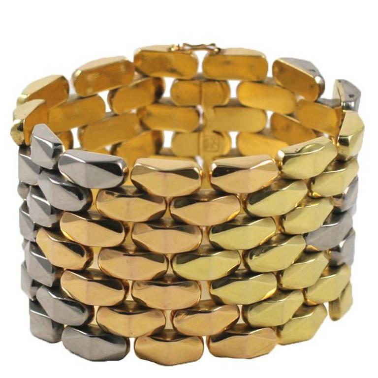 Chunky Reversible Three Color Gold Bracelet For Sale