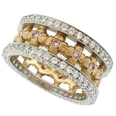 Beaudry Pink and White Diamond Gold Platinum Eternity Band Ring