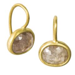 Faye Kim Milky Rose Cut Diamond Gold Bezel Drop Earrings