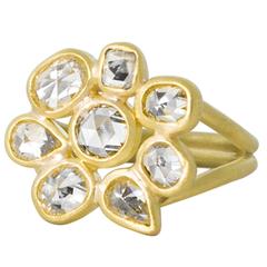 18 Karat Gold Blumenring, funkelnder Diamant im Rosenschliff, Kim