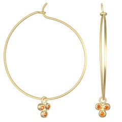 Faye Kim 18k Gold Triple Bezel Mandarin Garnet Drops on Gold Wire Hoops