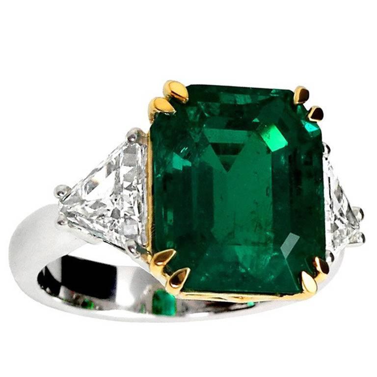 8 Carat Colombian Emerald Diamond Three-Stone Engagement Ring For Sale ...