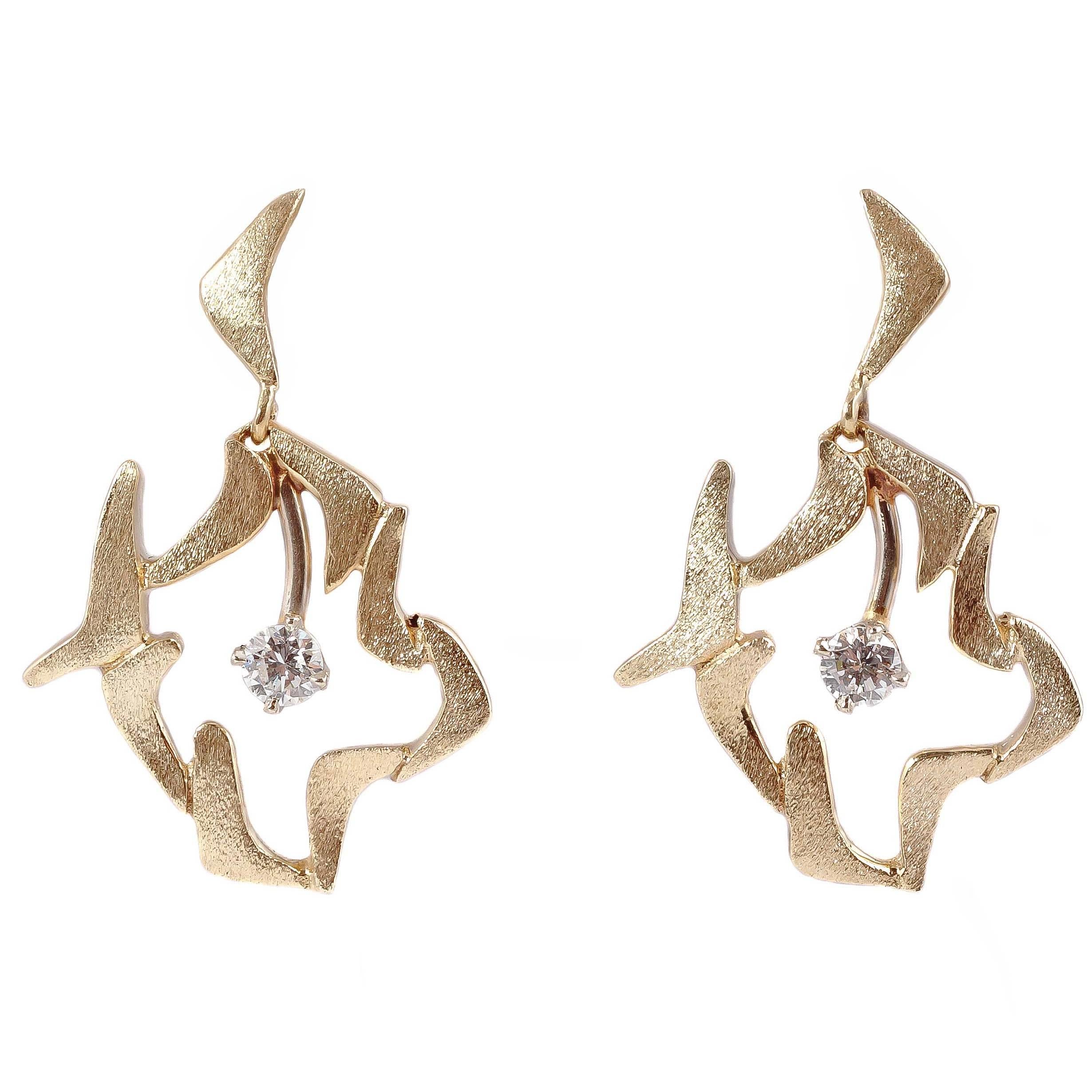 Matte Finish Diamond Gold Earrings