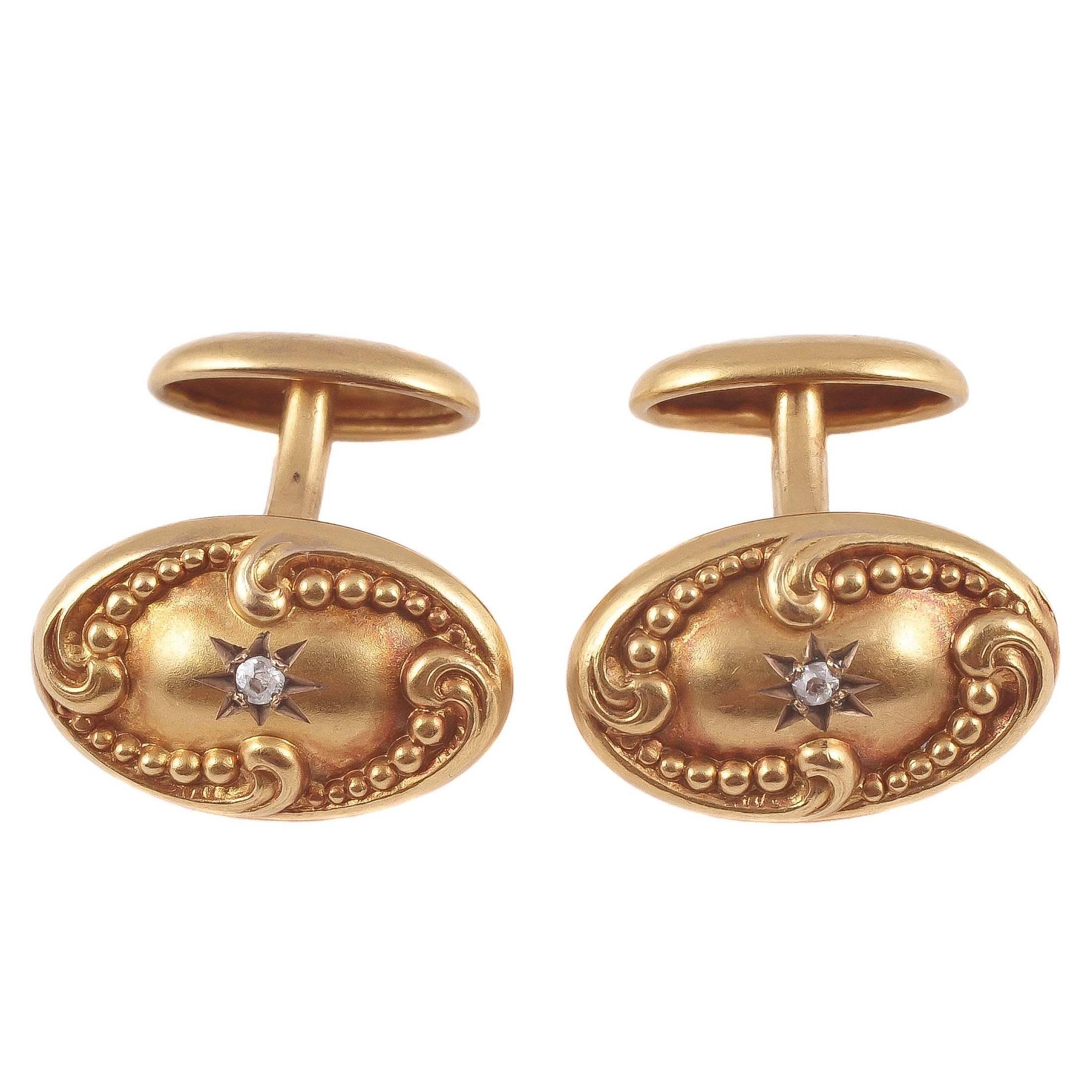 Art Nouveau Diamond Gold Cufflinks
