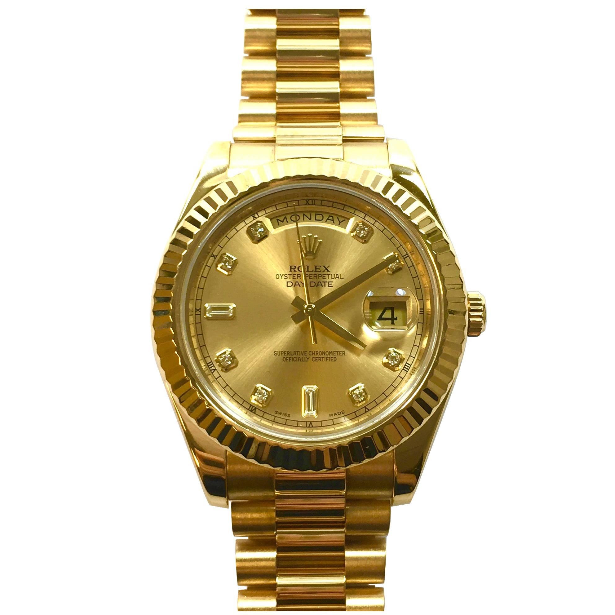 Rolex Yellow Gold Champagne Diamond Dial Day Date II President  Wristwatch
