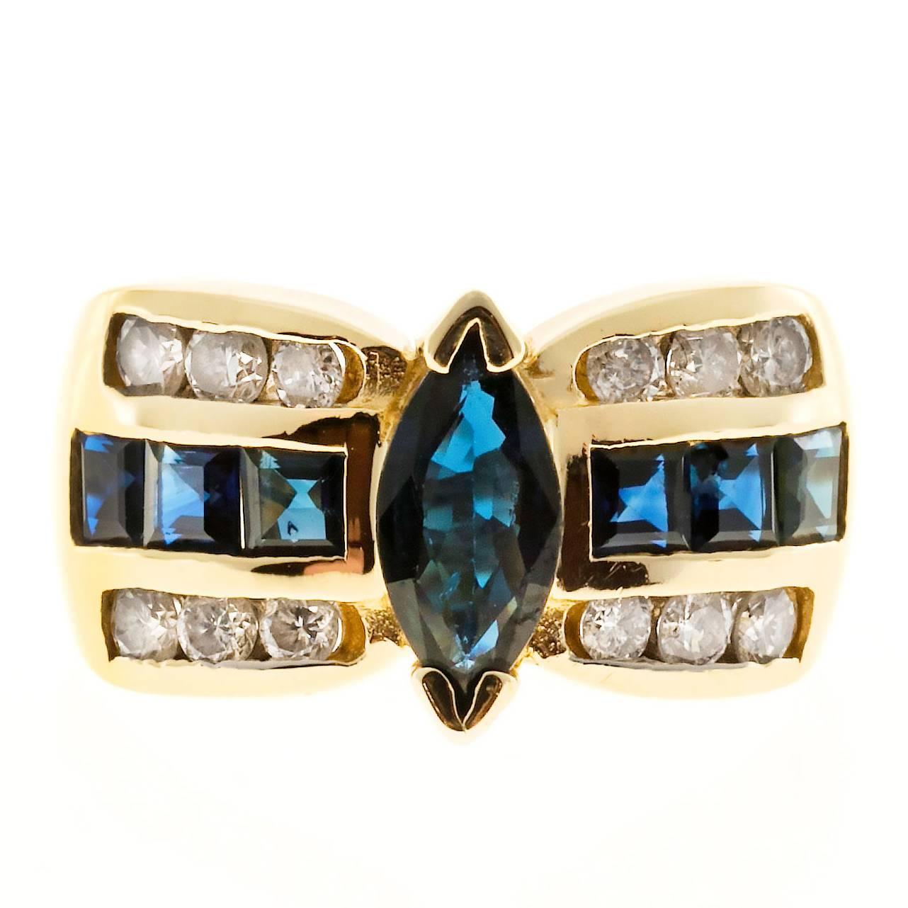 Marquise Sapphire Diamond Gold Ring 