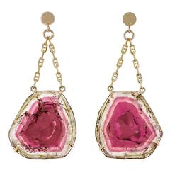 Peter Suchy Tourmaline Watermelon Gold Dangle Earrings 6