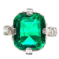 3.95 Carat Untreated Colombian Emerald Diamond Platinum Ring 9