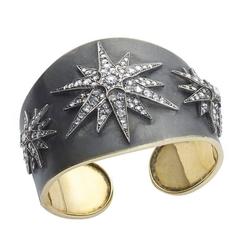 Diamond Silver Gold Stars Cuff Bangle Bracelet