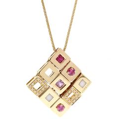 Retro Versace Maia Pink Sapphire Diamond Gold Necklace