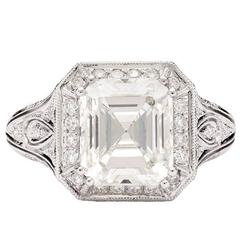 3.68 Carat GIA Certified Emerald Cut Diamond Gold Engagement Ring