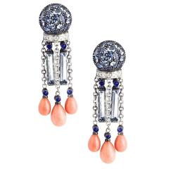 Aquamarine Coral Sapphire Diamonds Earpendants 1