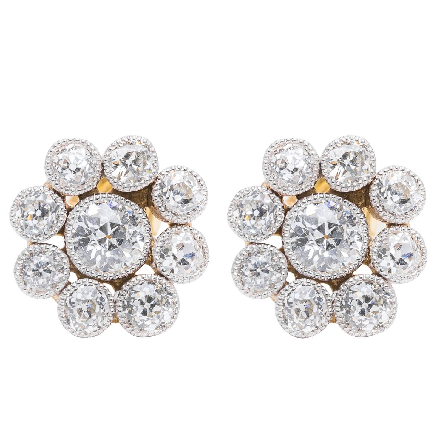 Edwardian 3.05 Carat Diamond Halo Earrings in Luxurious Platinum