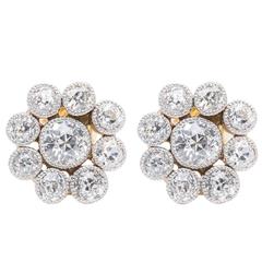 Edwardian 3.05 Carat Diamond Halo Earrings in Luxurious Platinum