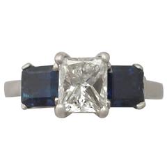 1980s 1.11 Carat Diamond and Sapphire Platinum Trilogy Ring 9
