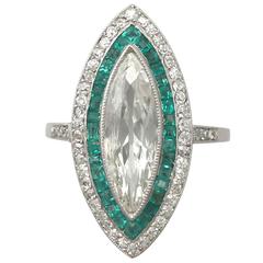 1910s French Emerald Diamond Gold Dress Ring 1