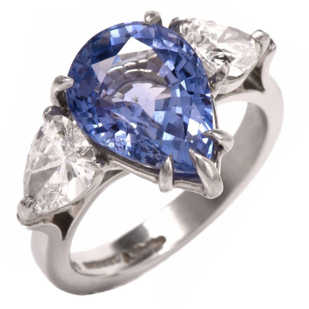 Ceylon Sapphire Diamond Platinum Three-Stone Ring