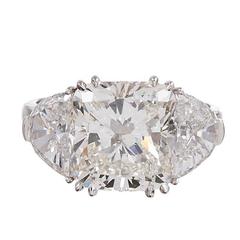 5.10 Carat GIA Cert Cushion Diamond Platinum Ring with Half Moons
