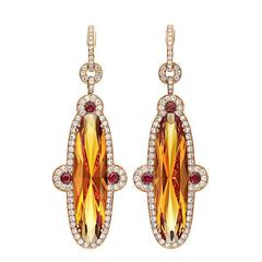 Orange Citrine Diamond Gold Earrings 9