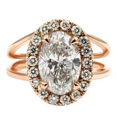 GIA Certified 1.31 Carat Oval Diamond Halo Split Shank 18K Rose Gold Ring 7