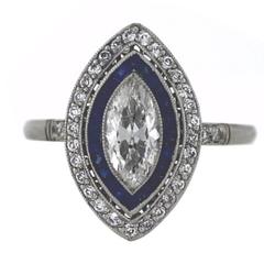 Marquise Old European Diamonds Sapphires Platinum Ring