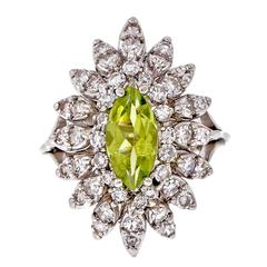 Marquise Peridot Diamond Gold Cluster Ring 6