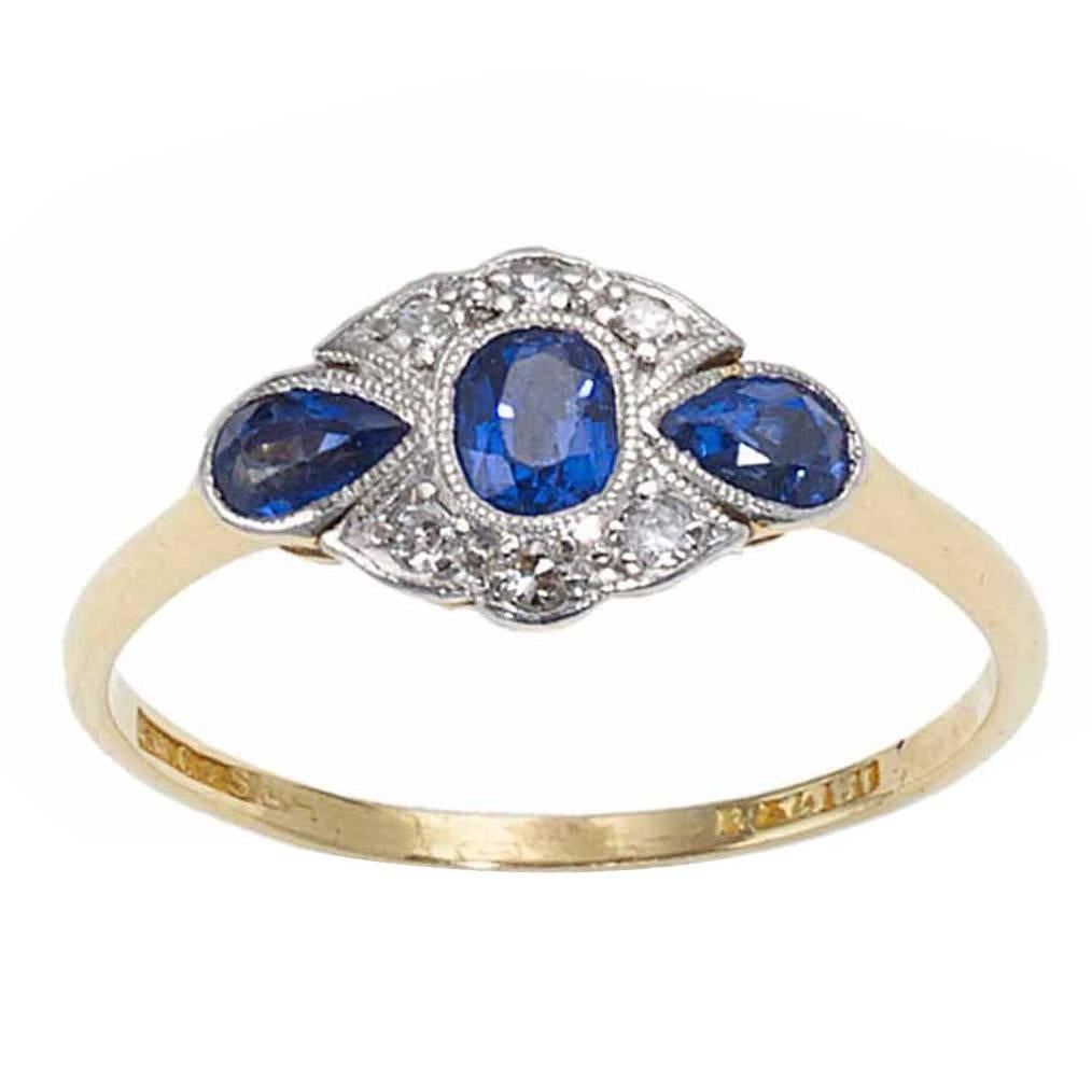 Edwardian Sapphire Diamond Gold Platinum Ring