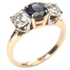 Sapphire Diamond Gold Three Stone Ring 8