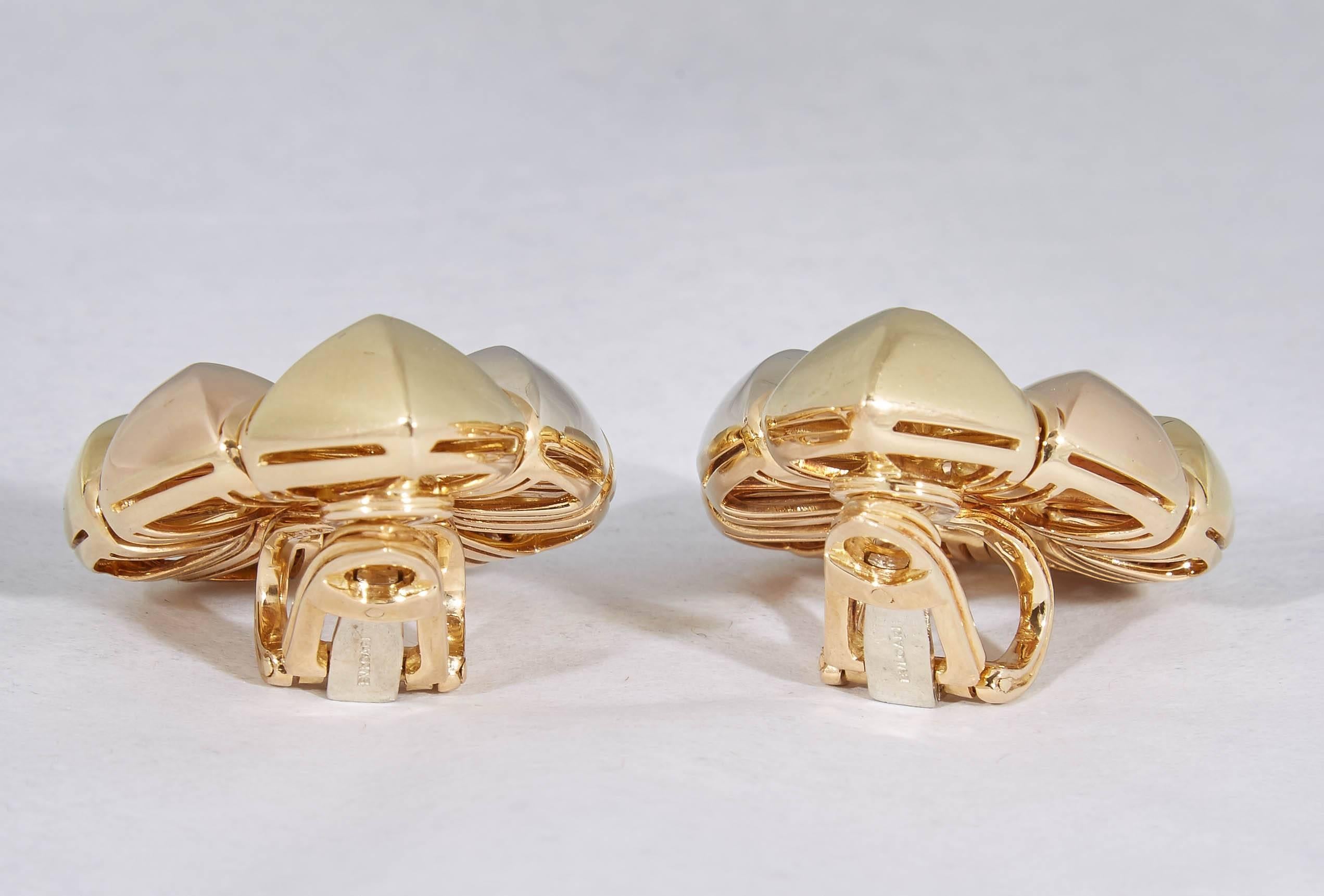 Women's 1980s Bulgari Gold Studded Bullet Design Open Teardrop Shape Large Earclips