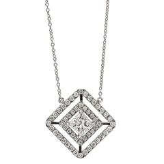 1.54 Carat. Double Halo Diamond Gold Necklace