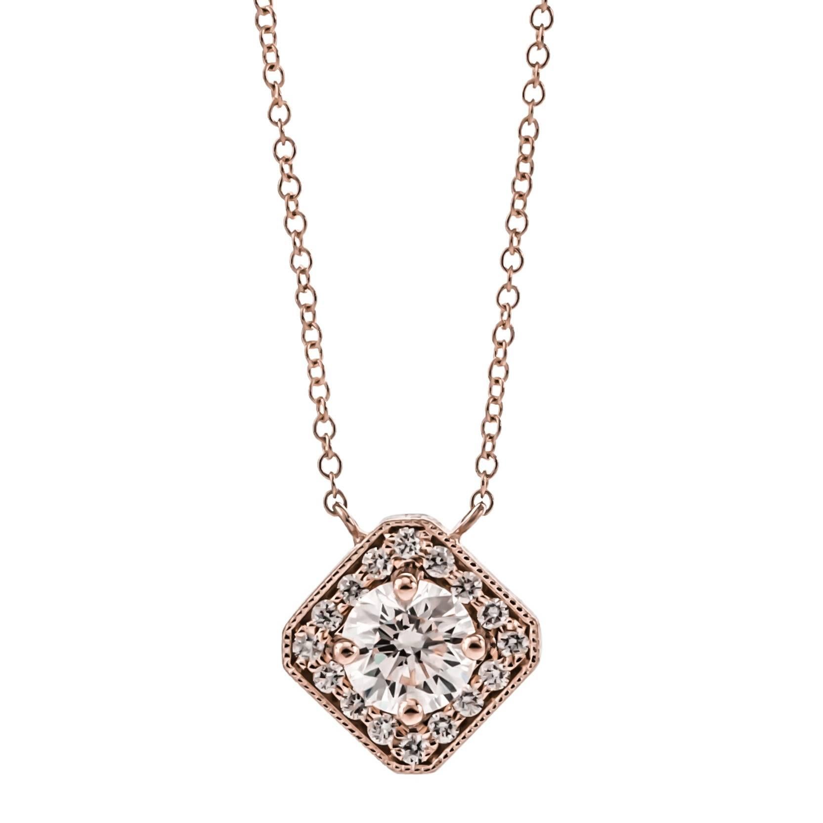 1.23 Carat Diamond Gold Halo Necklace  For Sale