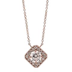 1.23 Carat Diamond Gold Halo Necklace 