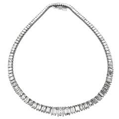 66.69 Carats Emerald Cut Diamonds Platinum Riviere Necklace 