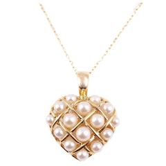 Pearl Gold Heart Shaped Pendant and Chain at 1stDibs