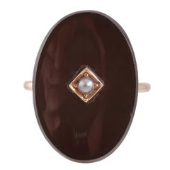 1940s Black Onyx Pearl Gold Ring