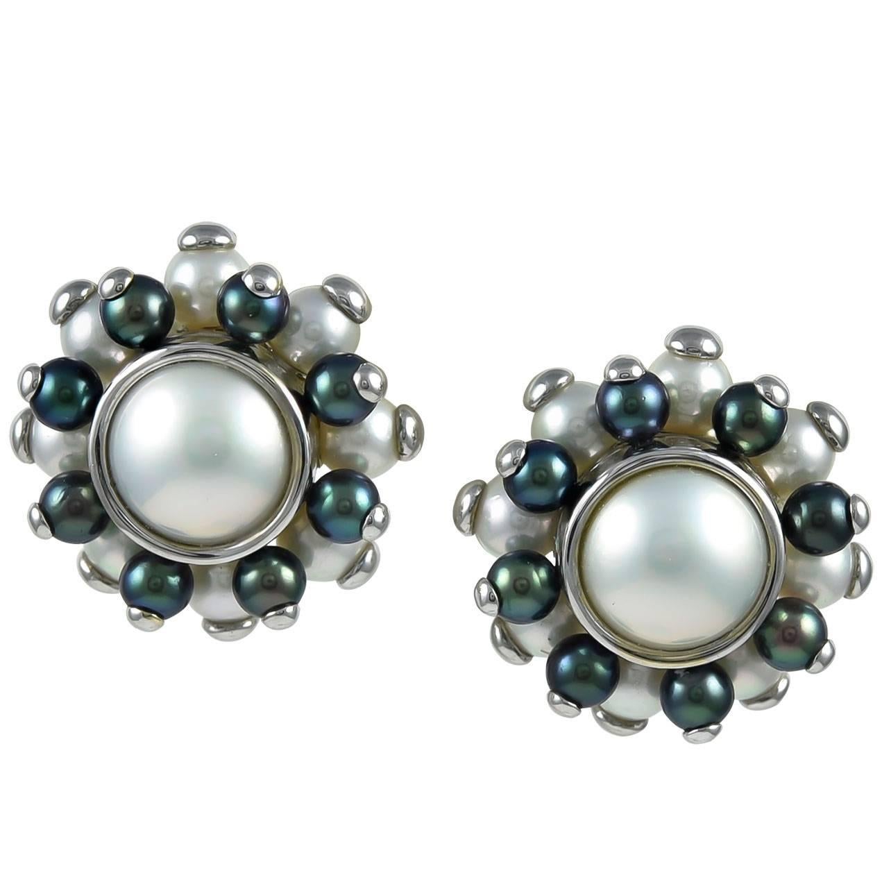 Verdura Cultured Pearl Gold Button Earclips For Sale