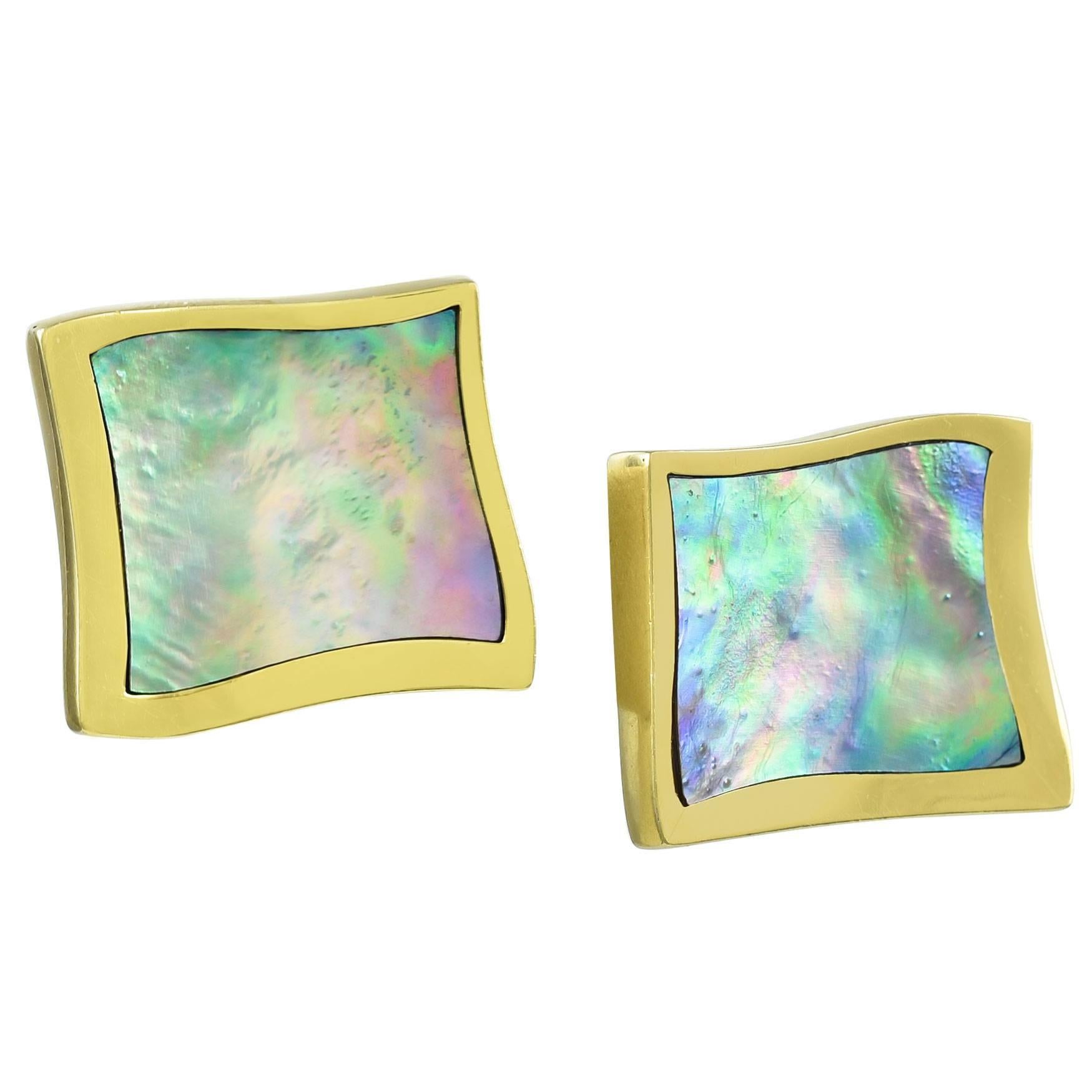 1980s Angela Cummings Abalone Shell Gold Earclips For Sale