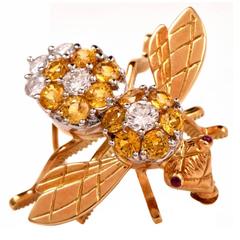 Vintage 2.05 Carats Diamonds Gold Bumble Bee Brooch 