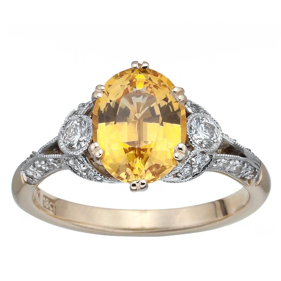 Golden Sapphire Diamond Gold Ring For Sale