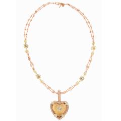 Stambolian Frosted Heart Enhancer and Diamond Gold Chain Necklace