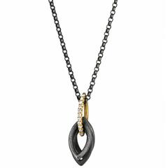 Geoffrey Good Diamond Gold Oxidized Silver Triple Navette Drop Necklace