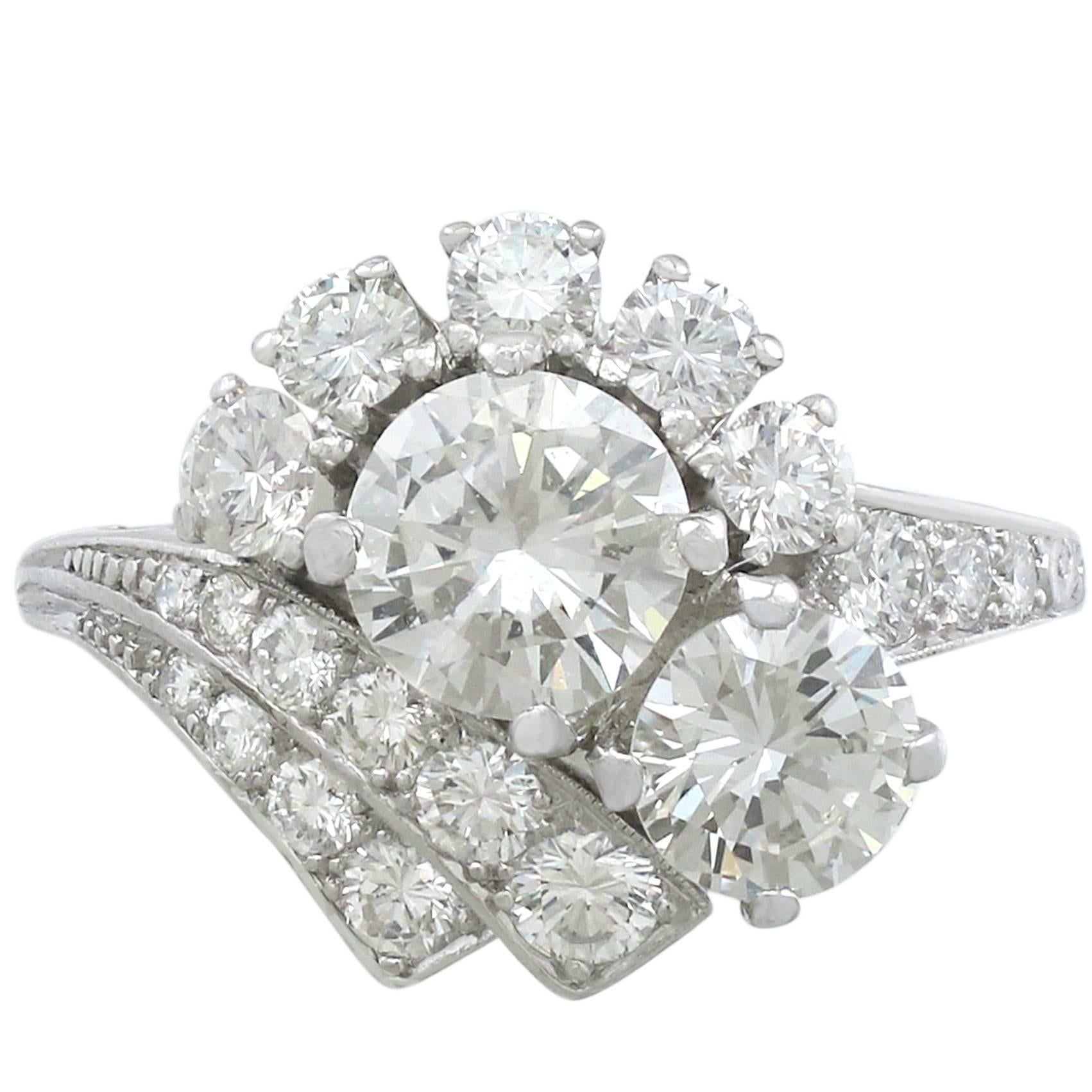 1950s 2.67 Carat Diamond Platinum Cluster Ring
