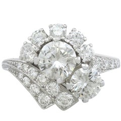 Vintage 1950s 2.67 Carat Diamond Platinum Cluster Ring