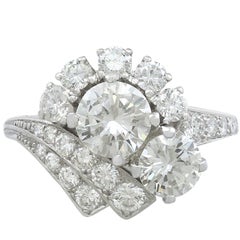 1950s 2.67 Carat Diamond Platinum Cluster Ring