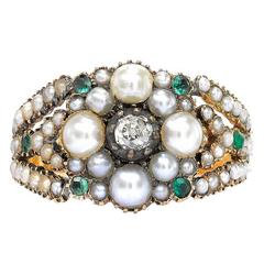 Yellow Gold Pearl, Emerald and Diamond set Fancy Ring