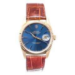 Rolex Yellow Gold Datejust Blue Dial Wristwatch c1990 Ref 16238 7
