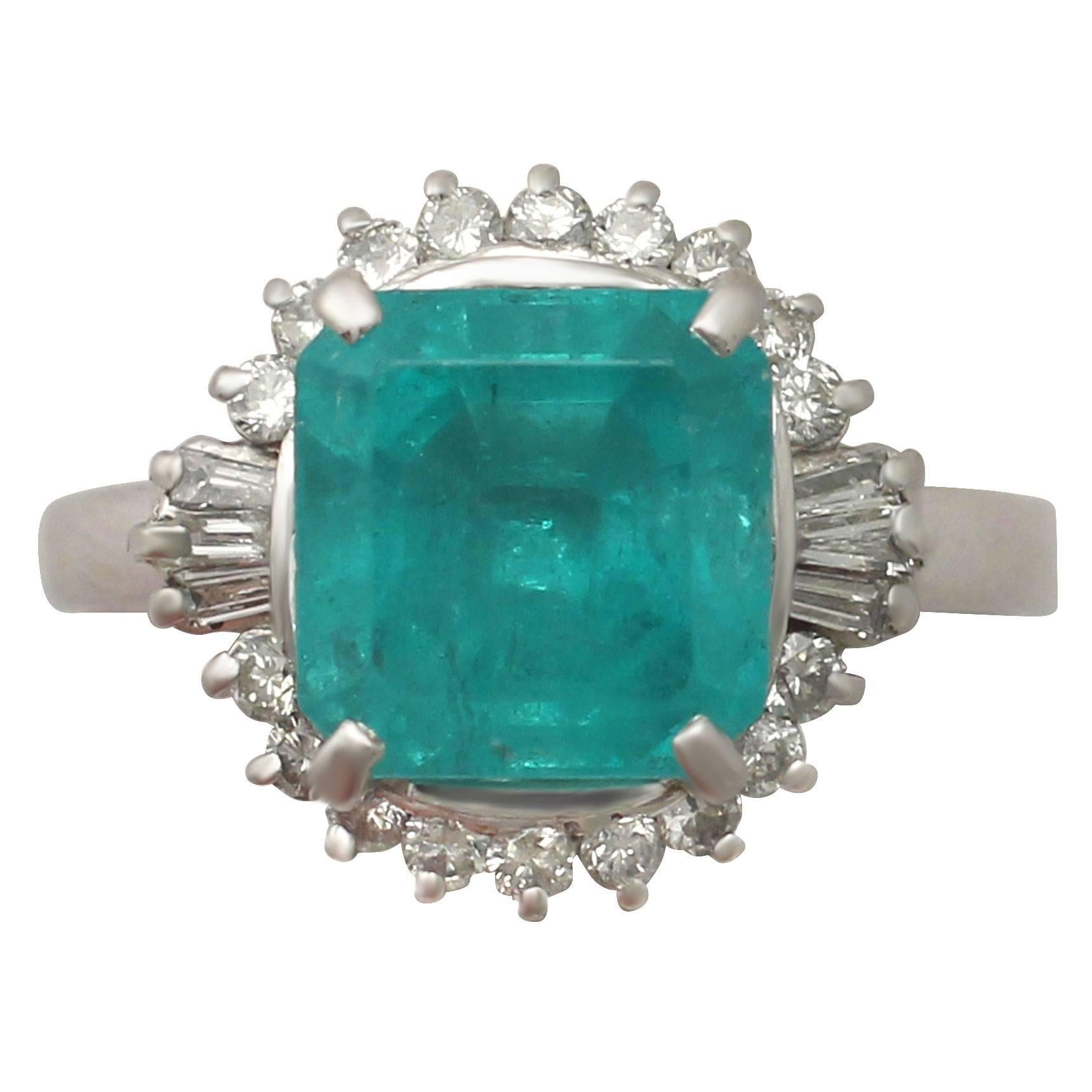 1950s 3.65 Carat Emerald and Diamond Platinum Cocktail Ring