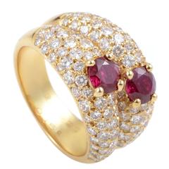 Van Cleef & Arpels Ruby Diamond Pave Gold Double Band Ring 12