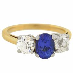 Vintage Art Deco Mixed Metals Sapphire Diamond 3-Stone Ring
